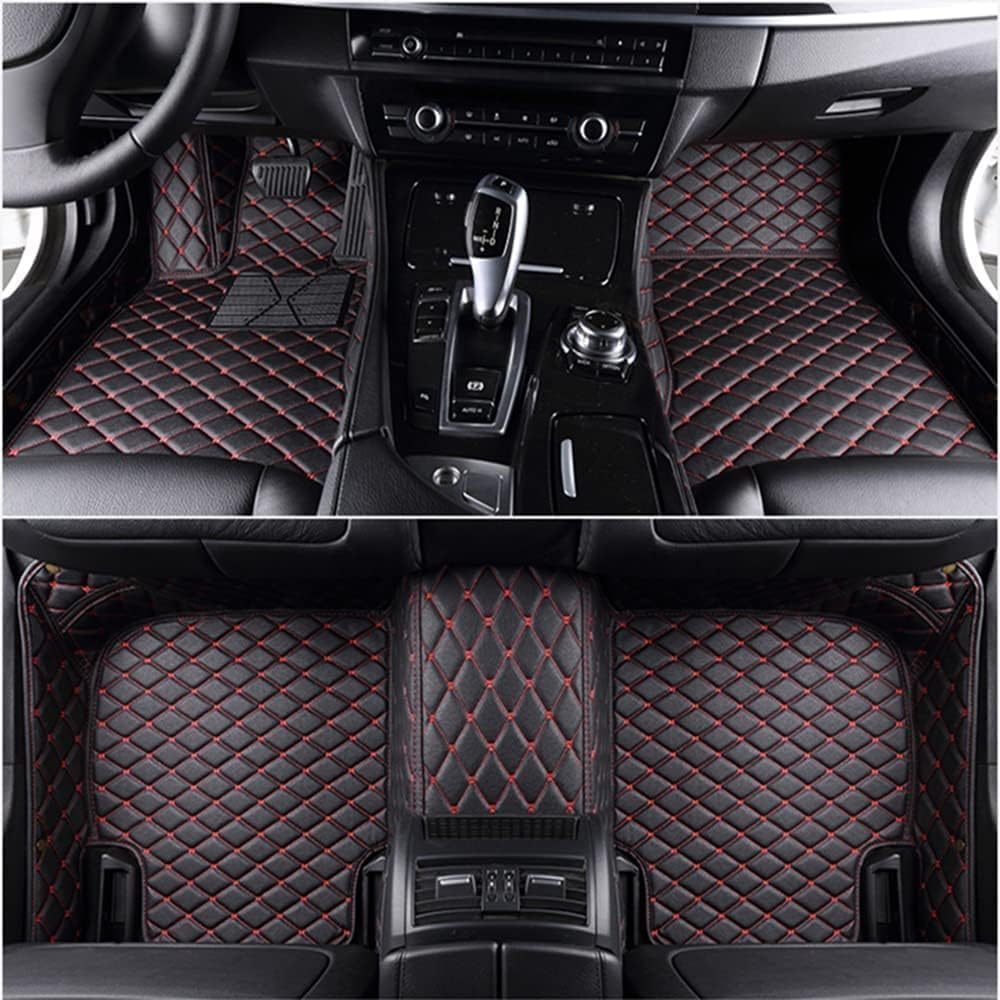 Pelle Auto Tappetini Abitacolo per Ford Puma St-Line 2020 2021 2022 2023 2024 2025 (LHD), Tutto Il Tempo Tappetino Impermeabile Antiscivolo Tappeto Protezione Accessori,E-Black+Red
