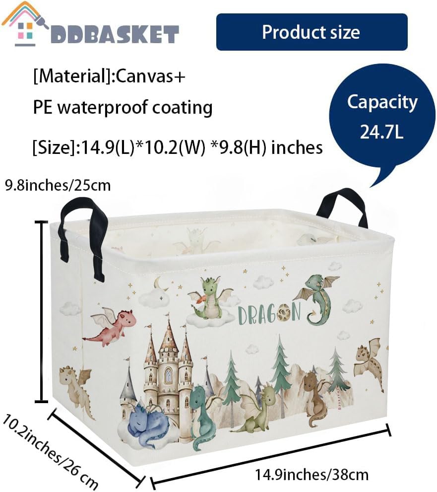 Image of Rectangle Kids Baskets Dinosaur Basket Cute Storage Bin Boys Box for Room Decor Gift Basket(Castle dinosaur)