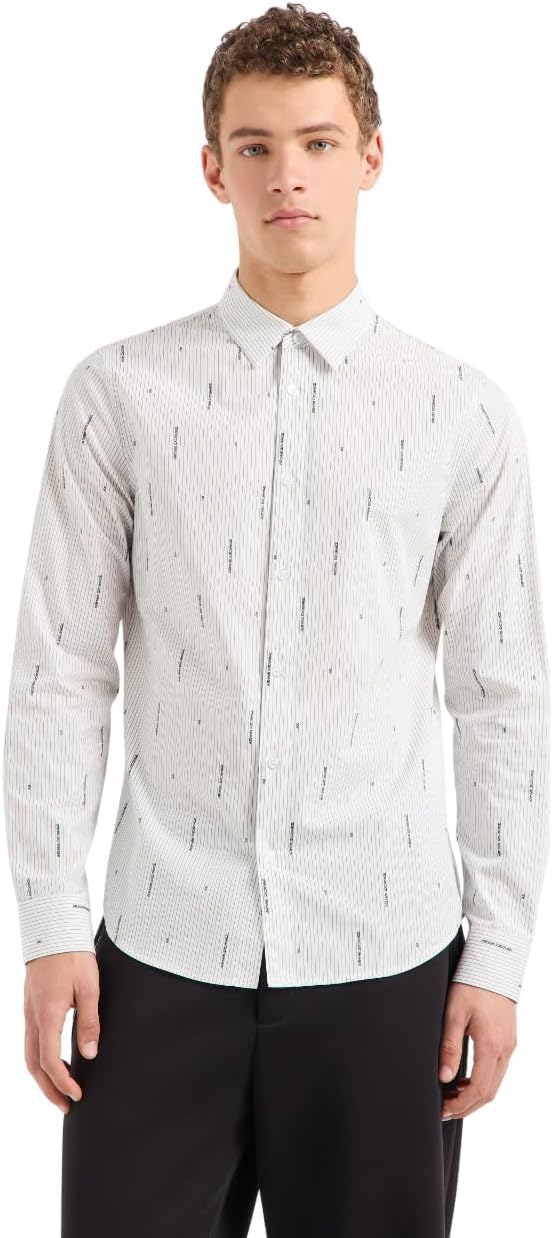 Armani Exchange Men's Slim Fit Jacquard Cotton Vertical Stripe Button Down