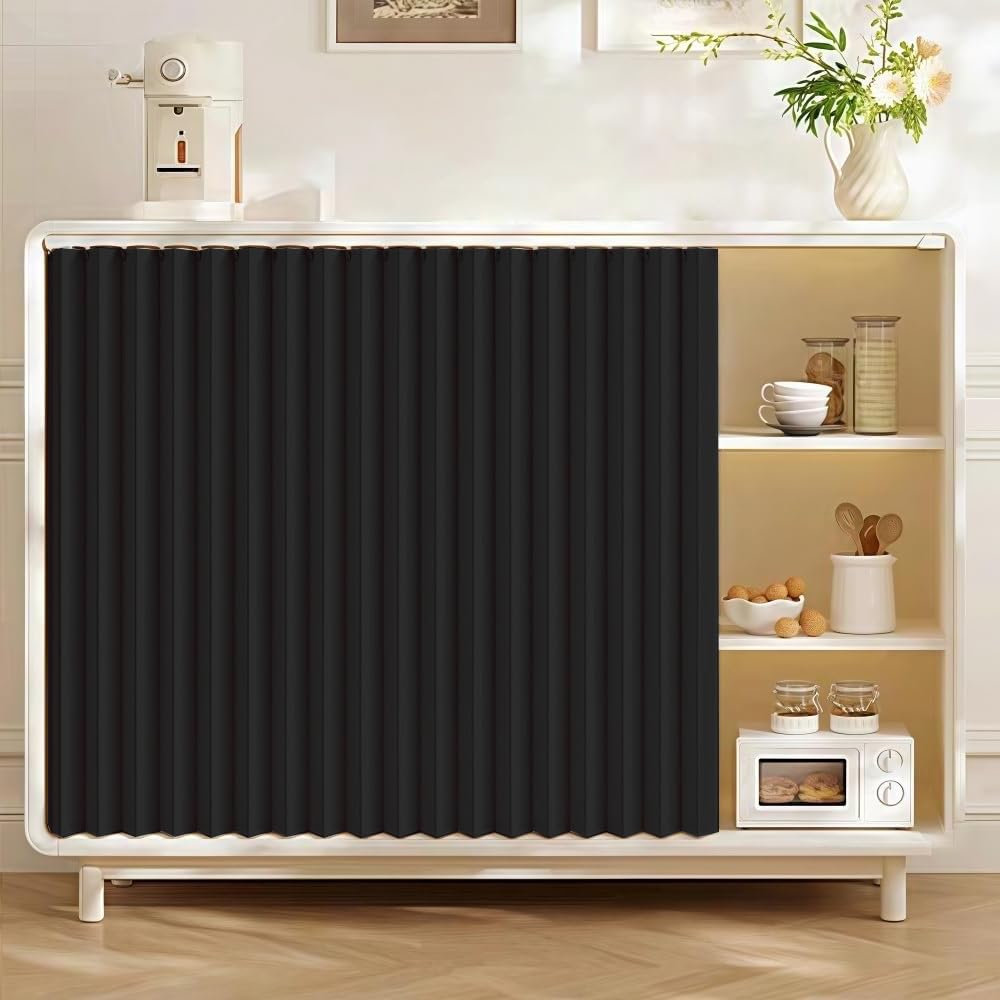 Składane czarne zasłony przeciwpyłowe z półką kuchenną, łatwa instalacja, wszechstronne do szafek, łazienek, szaf - szer. 90 cm x wys. 100 cm - stylowe rozwiązanie do wystroju domu