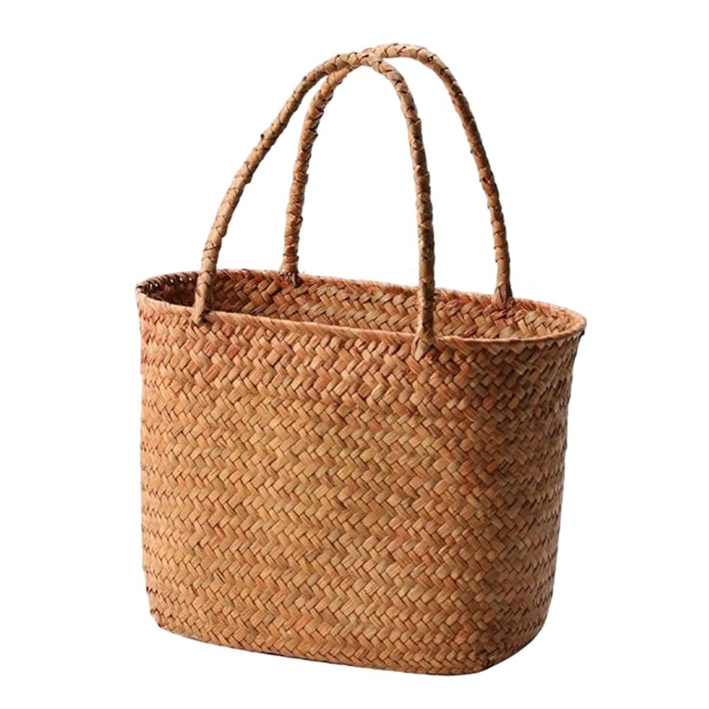Cesta de picnic tejida con asa, perfecta para naranja (naranja)