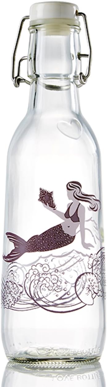 Love BottleGlass Water Bottle (Mermaid), Made in USA, Reusable, Swing Lid, Non Toxic, BPA-Free, Zero Plastic, 500 ml 16.9 oz, Leak Proof, Fits Most Cup Holders, Dishwasher Safe