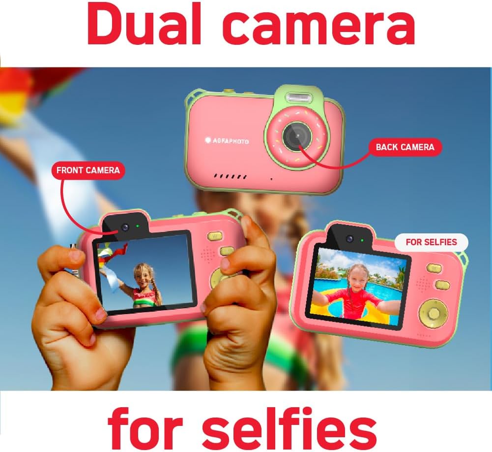 AgfaPhoto Realikids Cam Waterproof 2 – Appareil Photo Enfant Étanche 12MP, Vidéo HD, Mode Selfie, Filtres et Cadres, Jeux Intégrés, Batterie Lithium - Bleu
