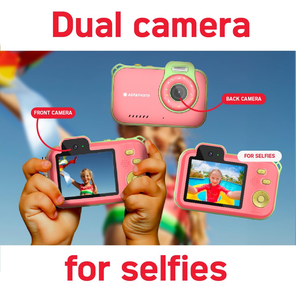 AgfaPhoto Realikids Cam Waterproof 2 - wodoodporny aparat dziecięcy 12 MP, wideo HD, tryb selfie, filtry i ramki, wbudowane gry, bateria litowa - niebieski