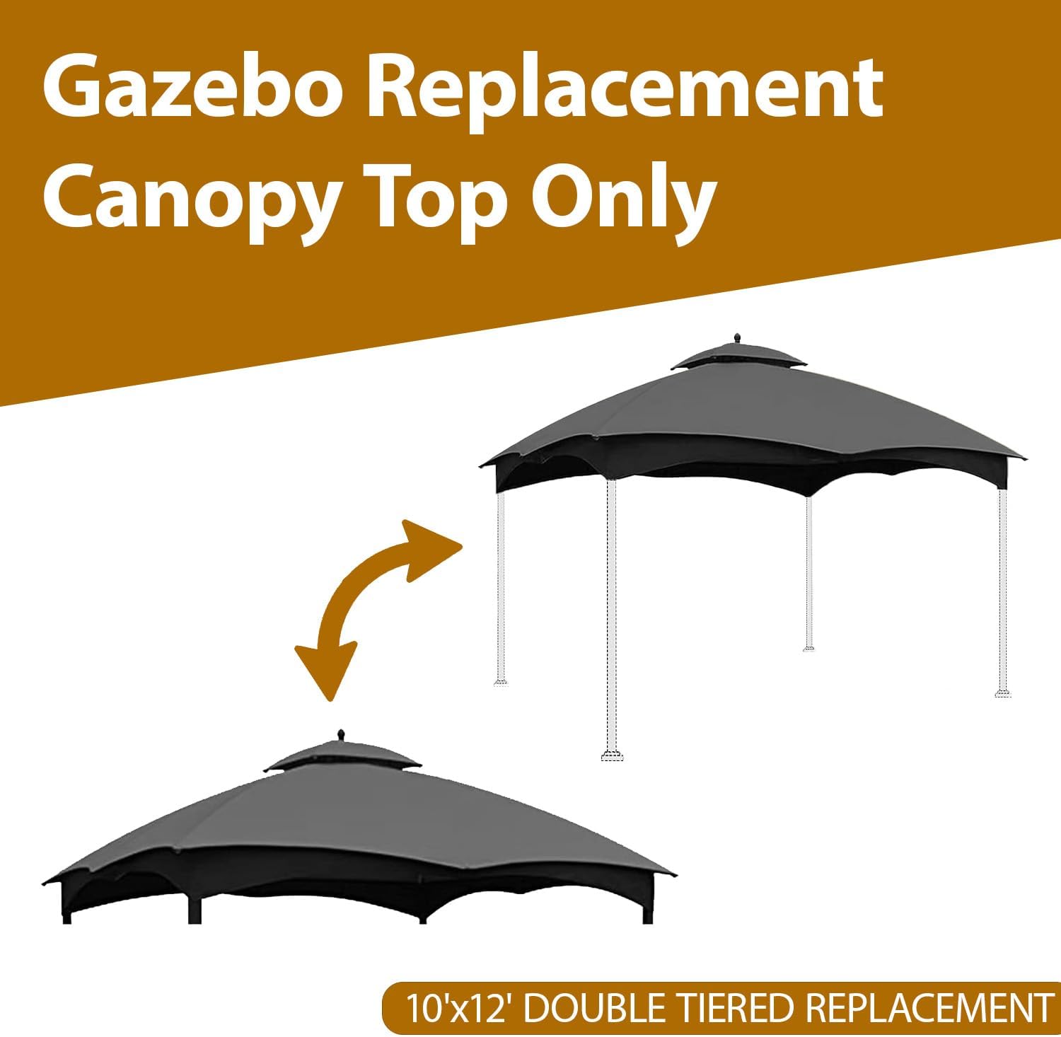 Coastshade Replacement Gazebo Canopy Top for Lowe's Allen Roth Heavy Duty Roof Gazebos Top with Mesh,10x12 Gazebo Cover #GF-12S004B-1, Replacement Top Only (Gray)
