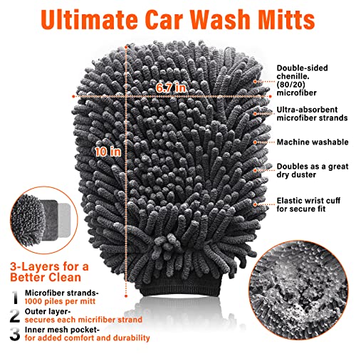 Anuinit Car Wash Brush With Long Handle 62" Microfiber Car Wash Brush Car Wash Kit, Soft Car Wash Mop Car Wash Mitt Scratch-Free Car Washing Kit Car Cleaning Supplies For Truck Rv Boat Suv Pickup Bus #TOP2