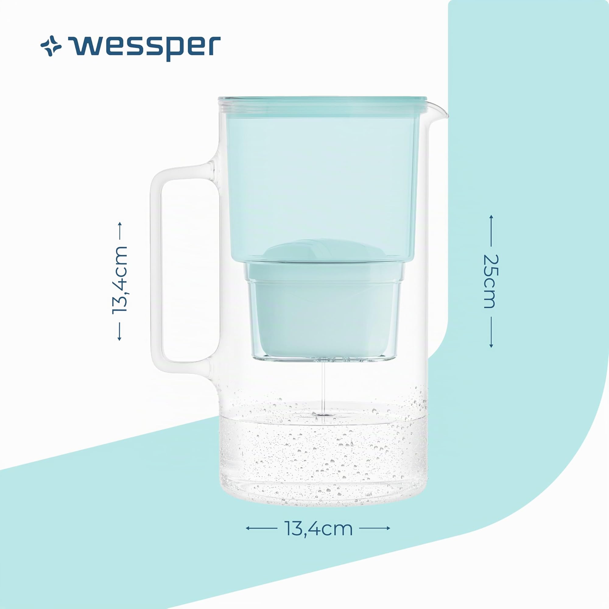 Wessper Jarra Filtradora, 3 Litros, set Agua Cristal y 10 Filtro de Agua, Compatible con Brita Maxtra, Jarra Filtrante de Agua con Filtro de Carbón Activado - Menta