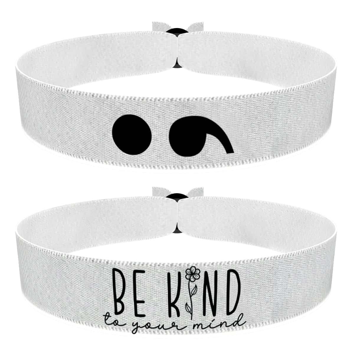 Druck-Palast Be kind to your mind & Semikolon - 2er Set Stoffarmbänder - Handgemachte Satinarmbänder - Motivations- & Freundschaftsarmband - Verstellbares, farbenfrohes Armband - Geschenkidee für