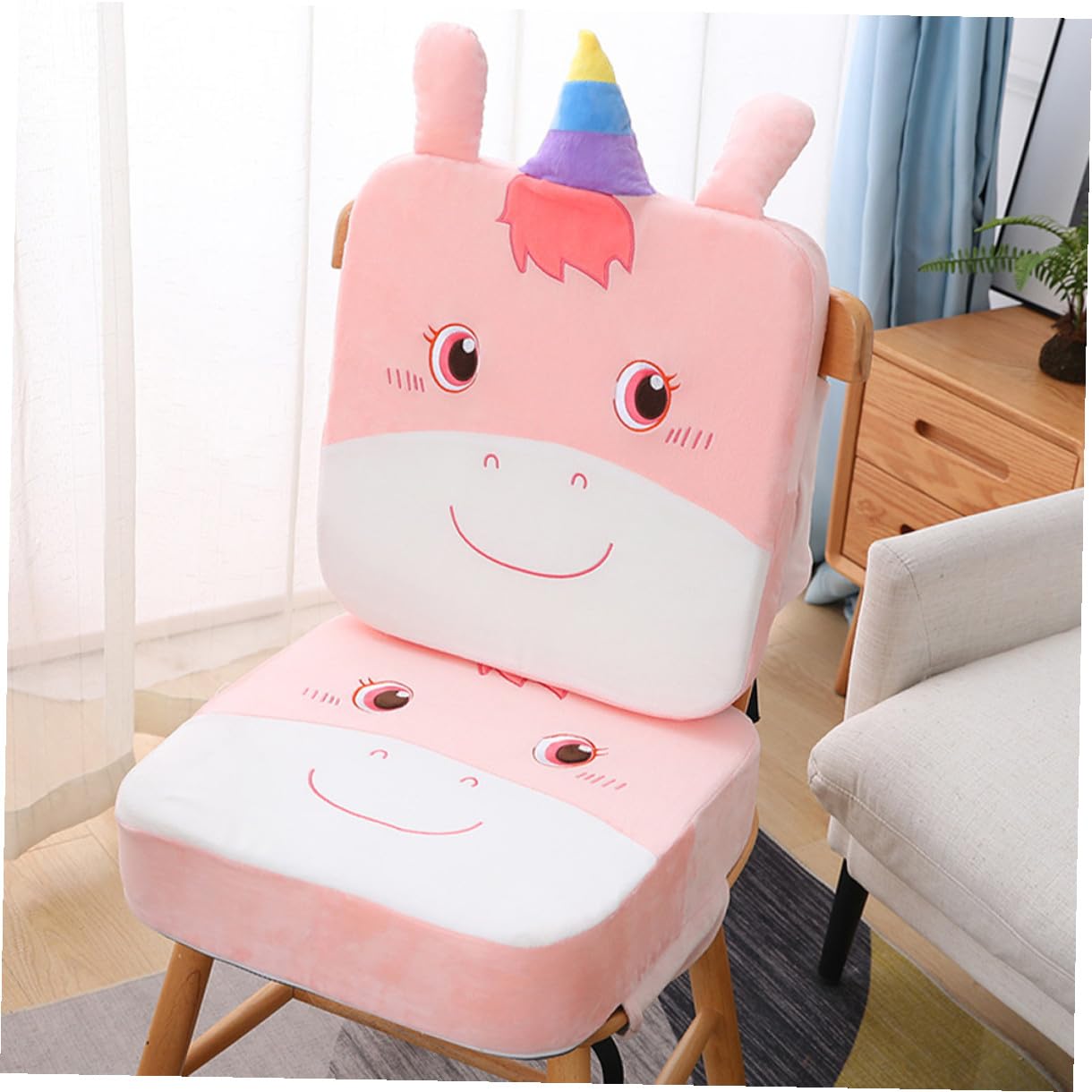 SHINEOFI Seggiolino Rialzato per Sedia da Pranzo per Cuscino Spesso 5 CM Lavabile Motivo Unicorno Supporto Ergonomico Antiscivolo per Uso Quotidiano a Tavola