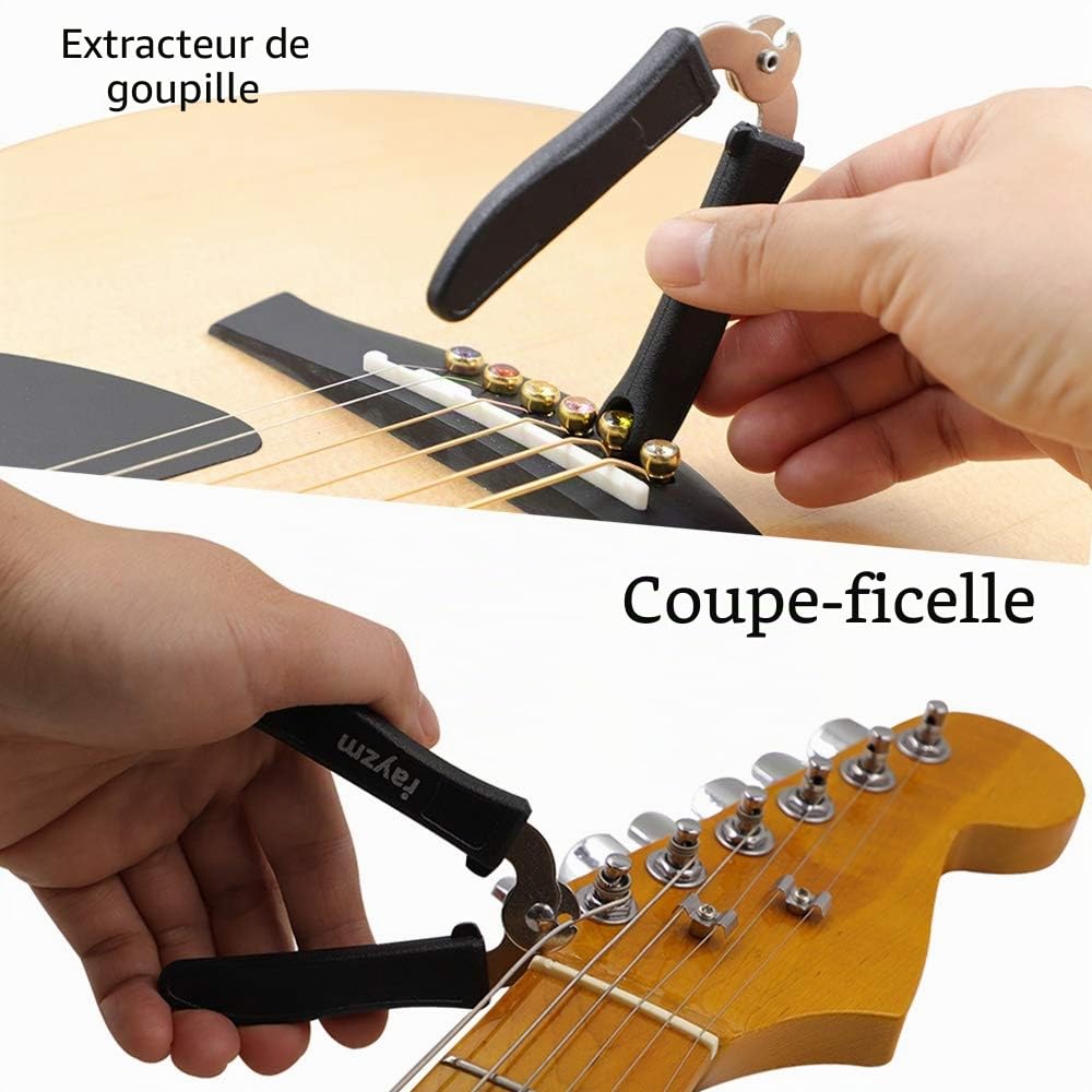 Rayzm Enrouleur de cordes de guitare/Extracteur de broches de pont,coupe-cordes de guitare/extracteur de goupille,6 pcs Médiators de guitare celluloïd,30cm Tissu polonais micro-fibre pour instruments