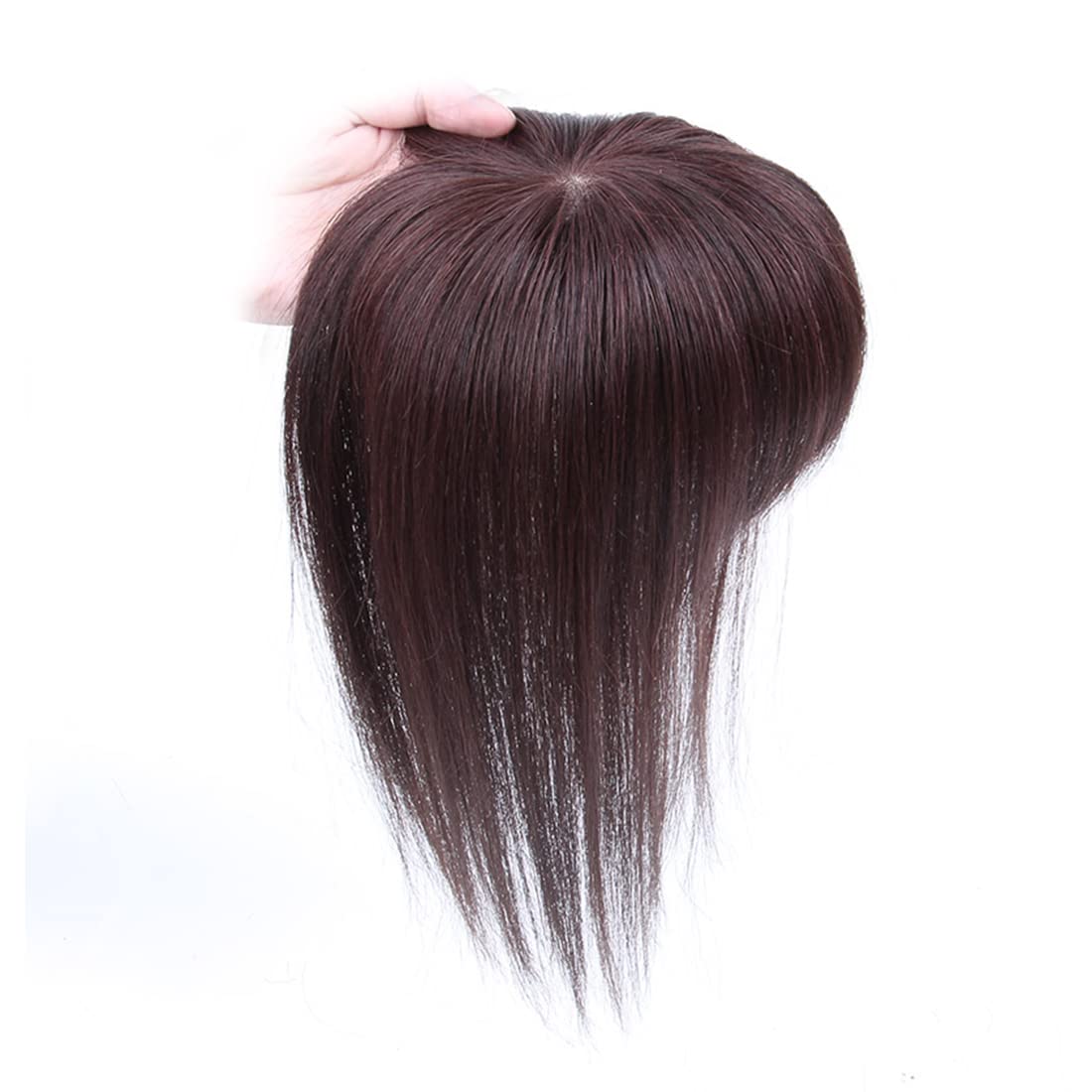 100% Real Human Hair Clip in Hair Toppers Hairpieces With Bangs for Women 8 inch 12 inch Silk Base Crown Top Hair Pieces Replacement Extentions for Straight Hair (12inch, 5.1"5.1"Dark Brown)