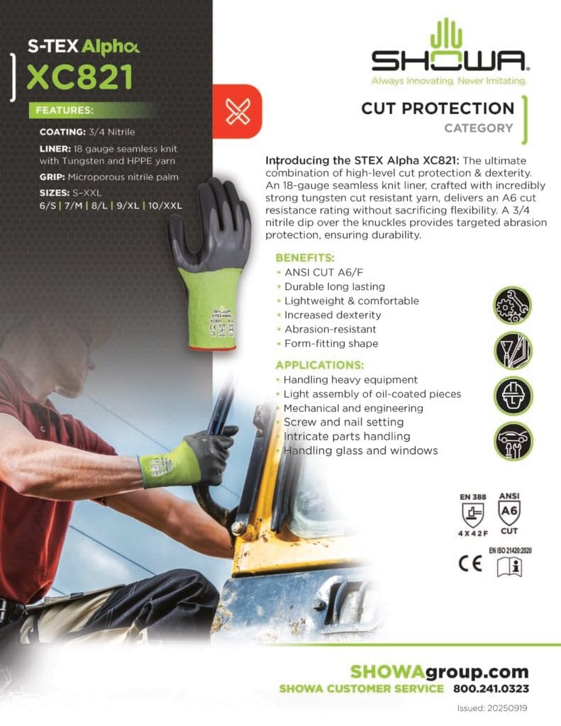 SHOWA S-TEX Alpha XC821 3/4 Dipped Nitrile Cut Resistant Safety