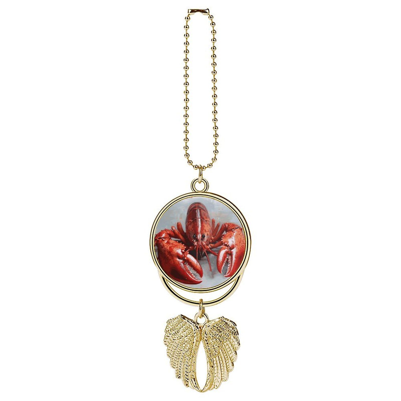Lobster Guardian Angel Wing Car Ornament for Mirror, Zinc Alloy Hanging Charm with Spiritual Design for Protection, Rearview Mirror Accessory Decor Gift for Women Men(Golden)