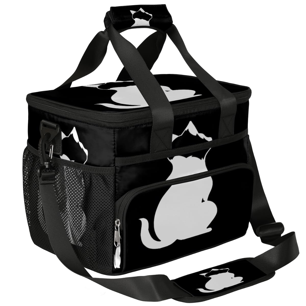 Silhouette of Cat Insulated Picnic Backpack Lunch Box for Women Men Picnic Basket Tote Lunch Bag Picnic Bag Portable Lunch Bags for Picnic, Beach, Work, Trip,Office, Camp White Cat