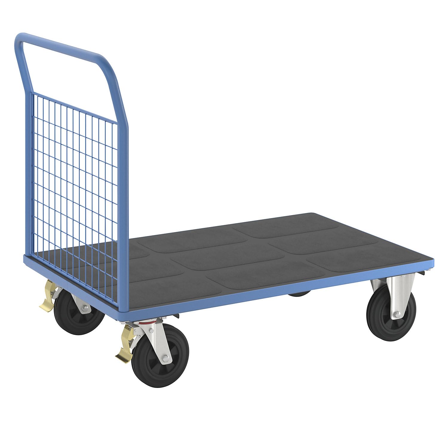 eurokraft | Plattformwagen | 1 hohe Gitter-Stirnwand | LxB 1250 x 800 mm | Vollgummireifen