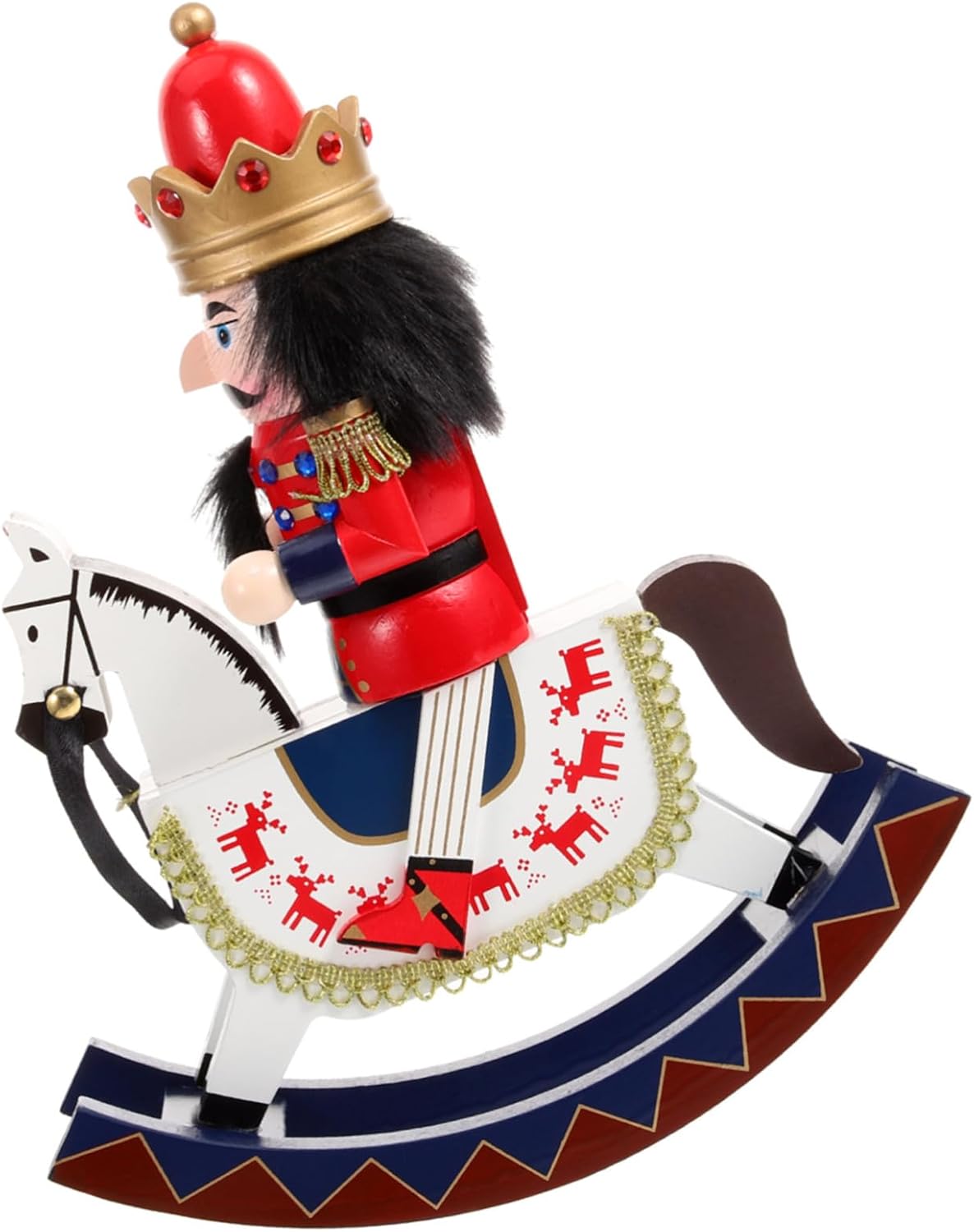 Wooden Christmas Nutcracker Figure Decorative Craft with Horse Design for Xmas Home Office Shelves Festive Holiday Tabletop Ornament