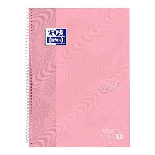 Oxford Cuaderno Europeanbook 1 Touch, Microperforado, Tapa Extradura, Espiral, A4+, Cuadrícula 5X5, Color Flamingo Pastel