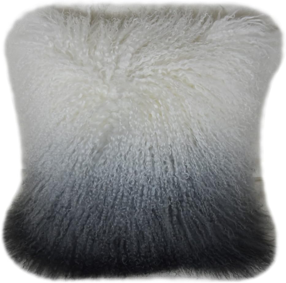 Lichao Ombre Mongolian Lamb Fur Pillow Cover Luxurious Sheep Skin Cushion Cover Soft Plush Curly Pillow Case Home Decorative Square Wool Throw Pillow cover 16X16 Inch Bedroom Pillow Protector (Grey)