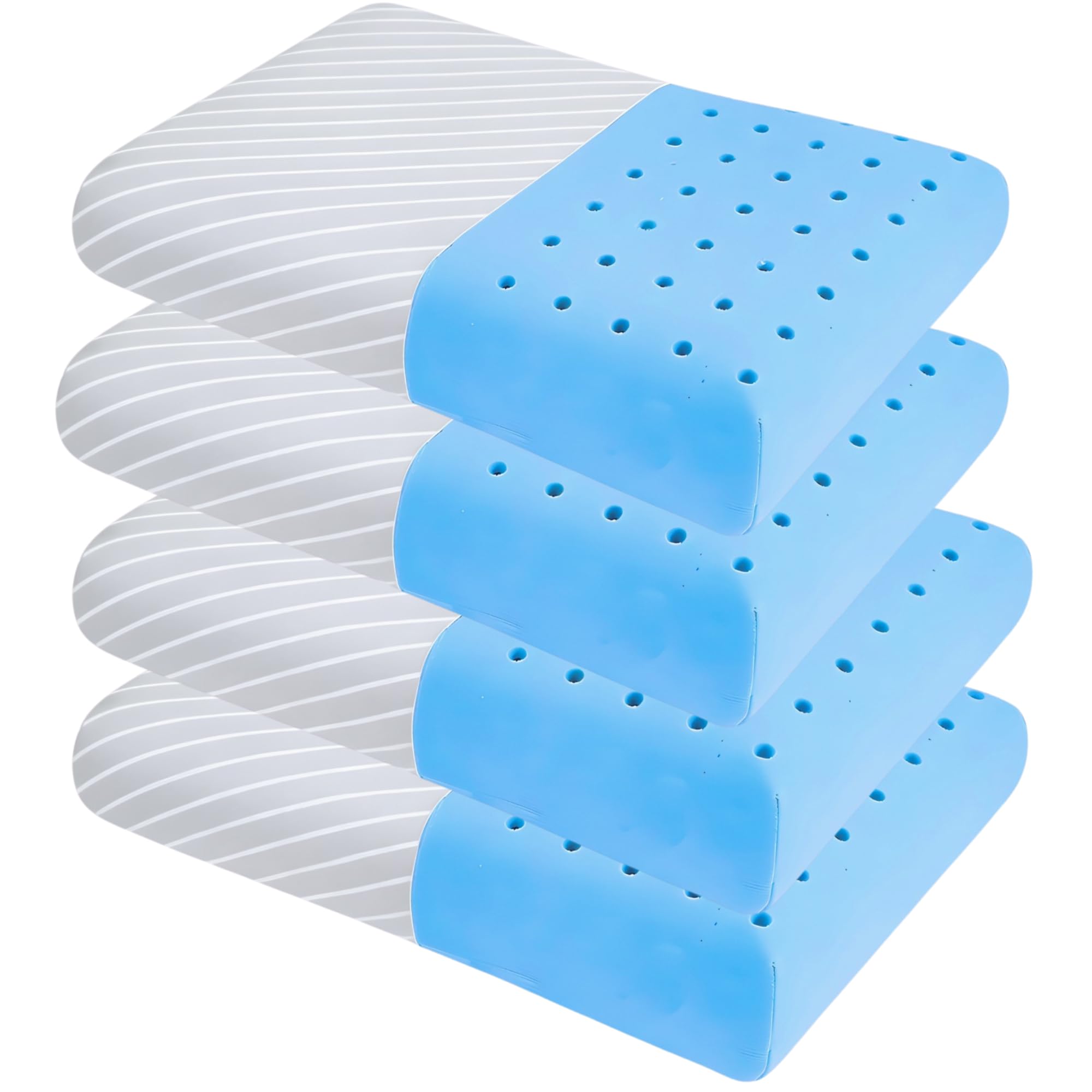 9villa Orthopedic Cooling Gel Memory Foam Pillow | Cervical Pillow for Neck & Shoulder Pain Relief Support for Sleeping | with Knitted Fabric Removable Cover Set of 4 (16 x 24 x 4 inch) White-image-33