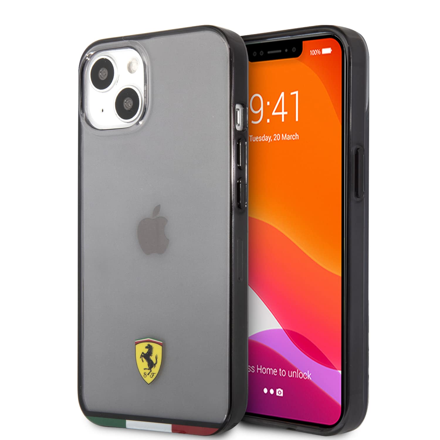 CG Mobile ferrari italia stripe transparent hard case print logo for iphone 13 (6.1) - black