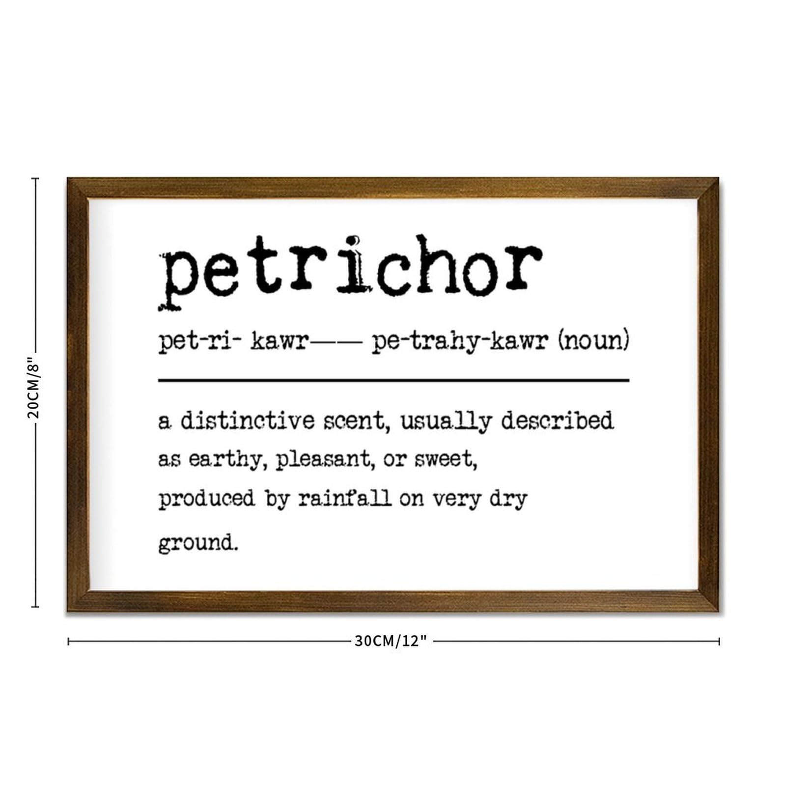 Amazon.com: Petrichor Definition Dictionary Word Meaning Decorative Wooden  Framed Sign 12x8in Farmhouse Wall Art Inspirational Sayings Plaque Modern  Craft Rustic Wall Decor Wood Signs with Frame : Home & Kitchen