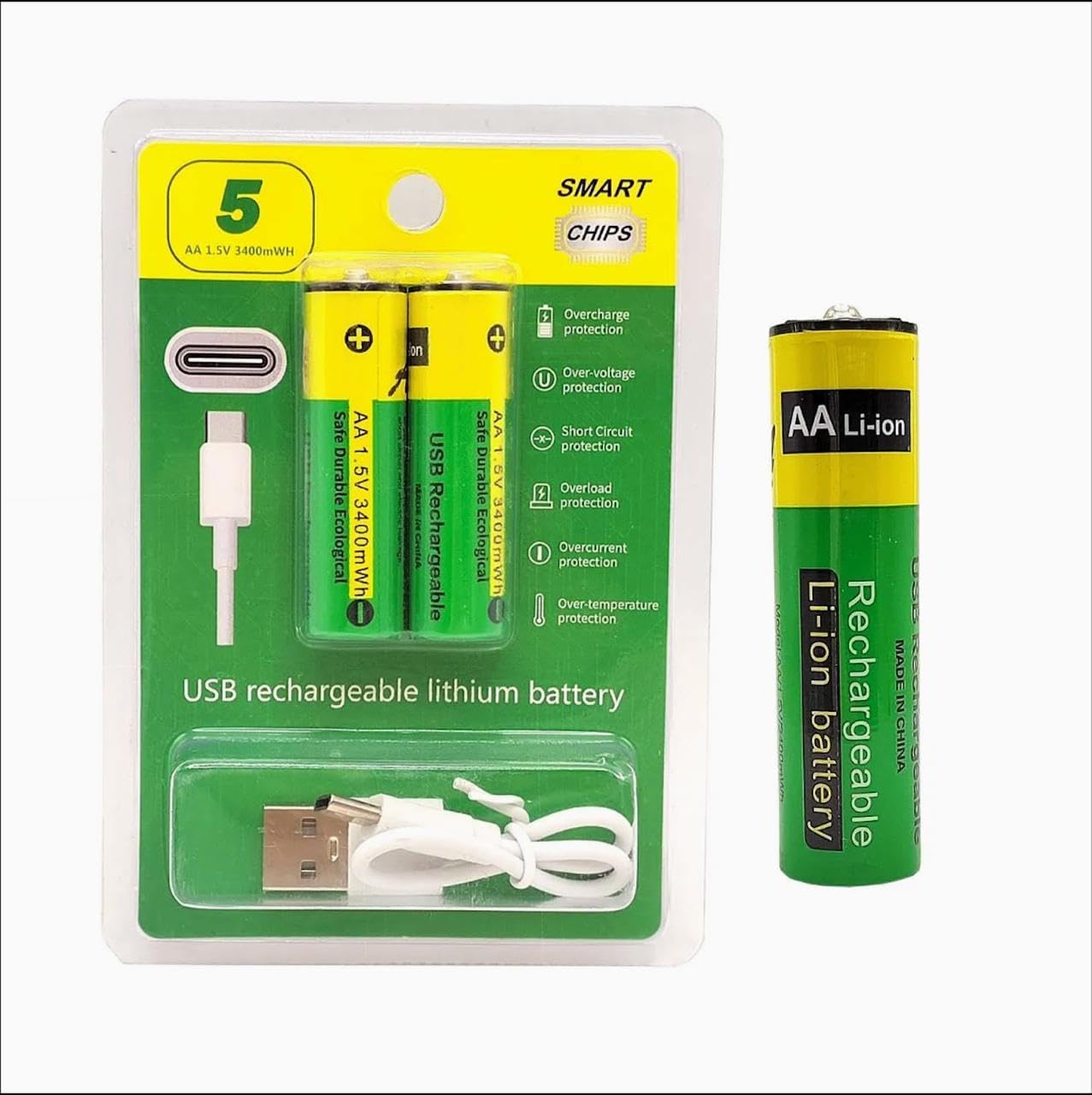 Rechargeable Batteries 2 Pack – Type-C USB Charging 3400mWh Long Lasting Cells Type-C USB Rechargeable Batteries – 2 PCS AA 1.2V Cells with Charging Cable Included-image-0