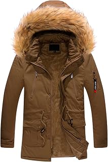 Men's Winter Jackets with Hood Fleece Winter Coat Long Lined Softshell Jacket Vintage Windbreaker Men Leisure Outdoor Jacket for Hiking Camping Bicycle