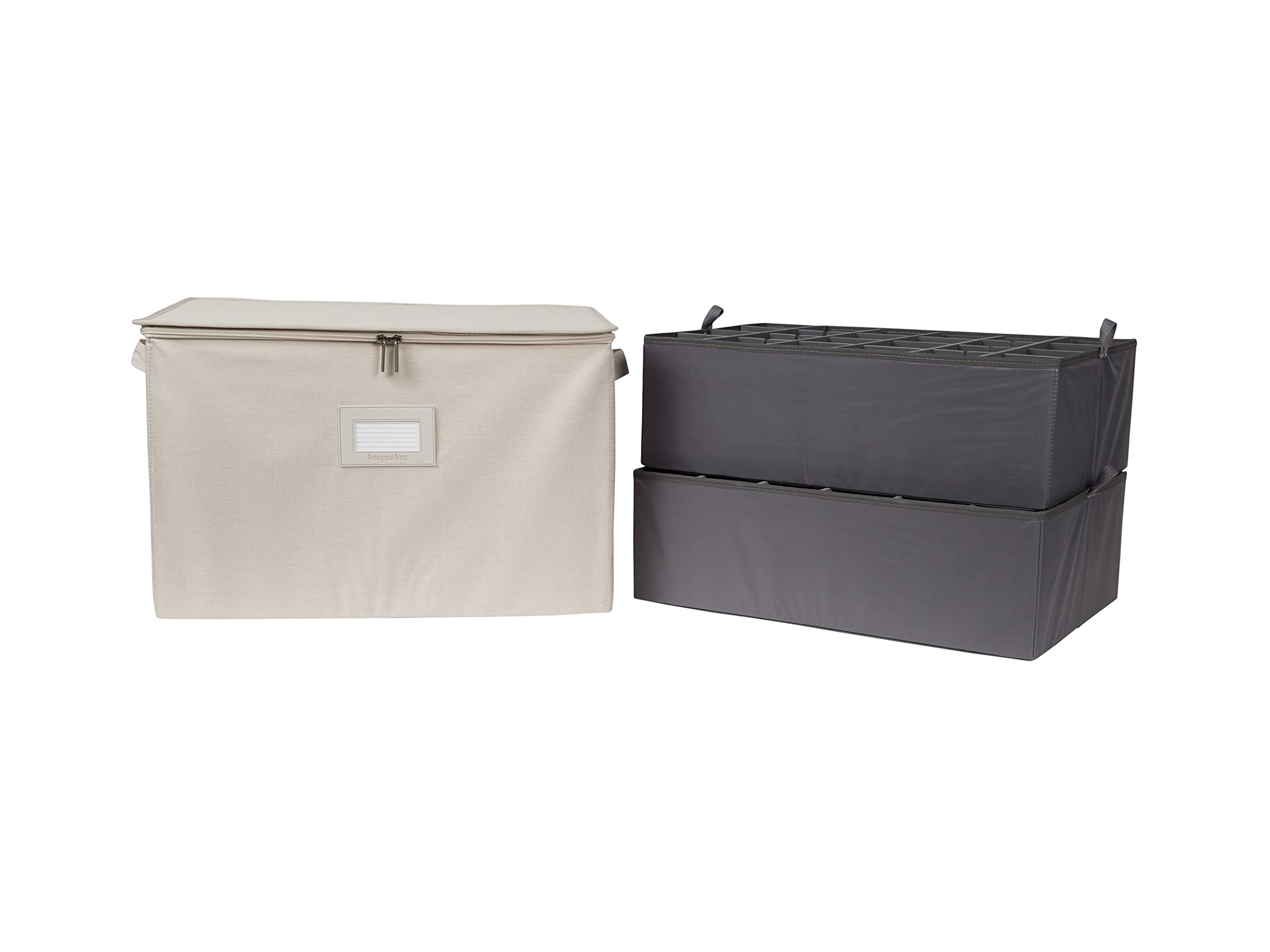 Covermates Keepsakes China Cups and Coffee Mugs Storage Box – Stackable, Reinforced Handles, China Storage, Beige Heather