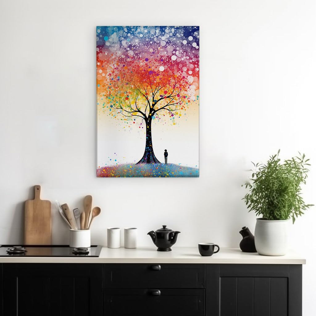 Canvas for Living room. Captivating Chromatic Canopy: Unraveling the Vivid Dreamscapes of an Abstract Arboreal Masterpiece, 27 x 18 inch Canvas Wall Art - Ready to Hang