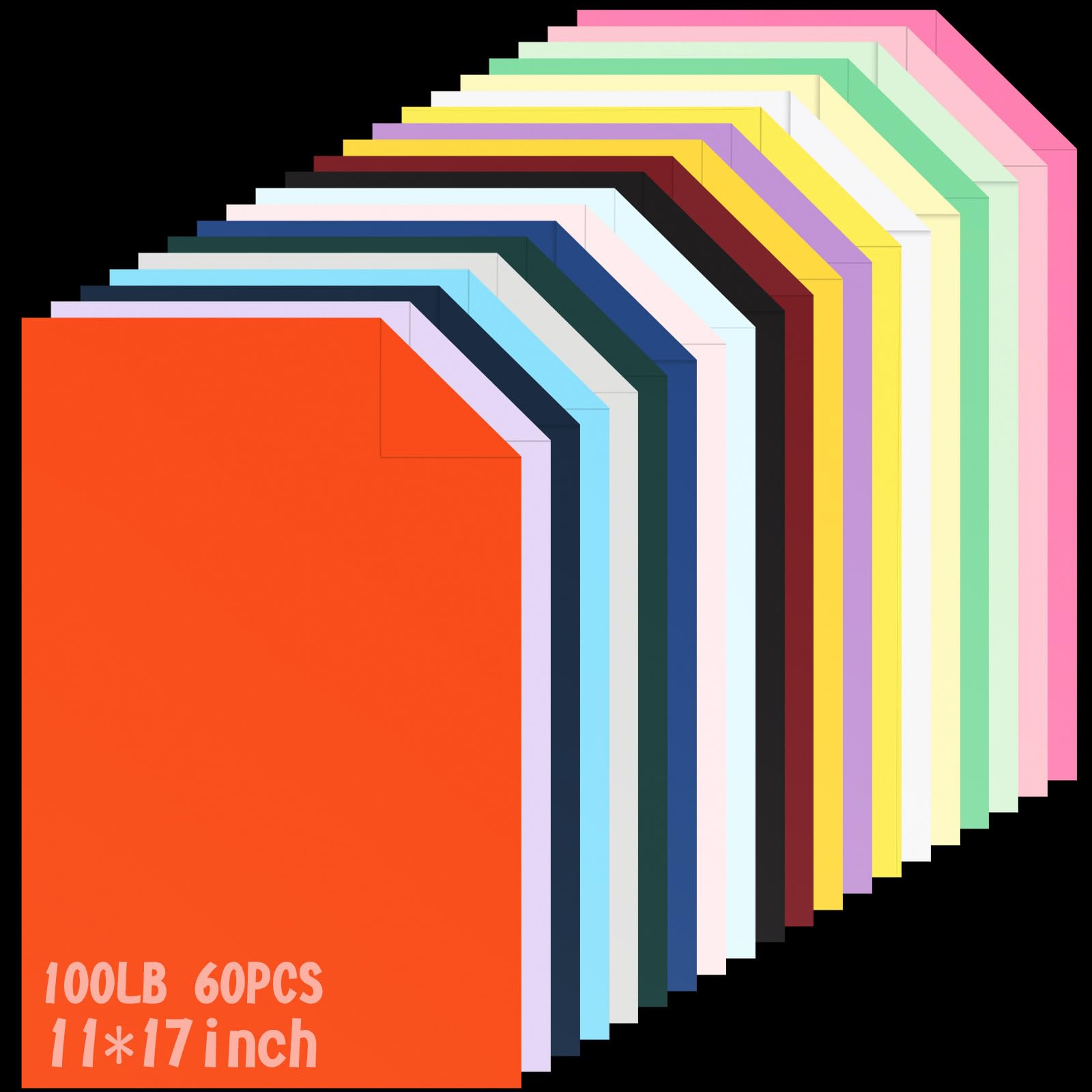MotiMind 60 Sheets 11x17 Inch Cardstock Large Colored Cardstock Paper 100lb Heavyweight Cardstock 20 Colors Construction Paper Aesthetic Color Card