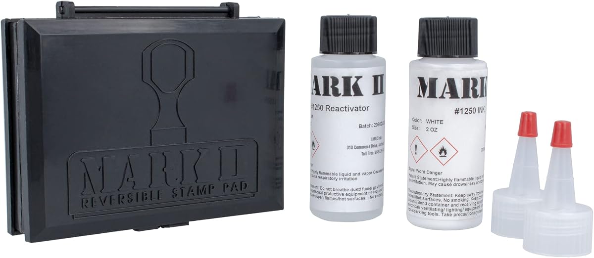 ExcelMark Mark II Reversible Stamp Pad Kit for Rubber Stamps - Includes 2 oz. Ink (White)