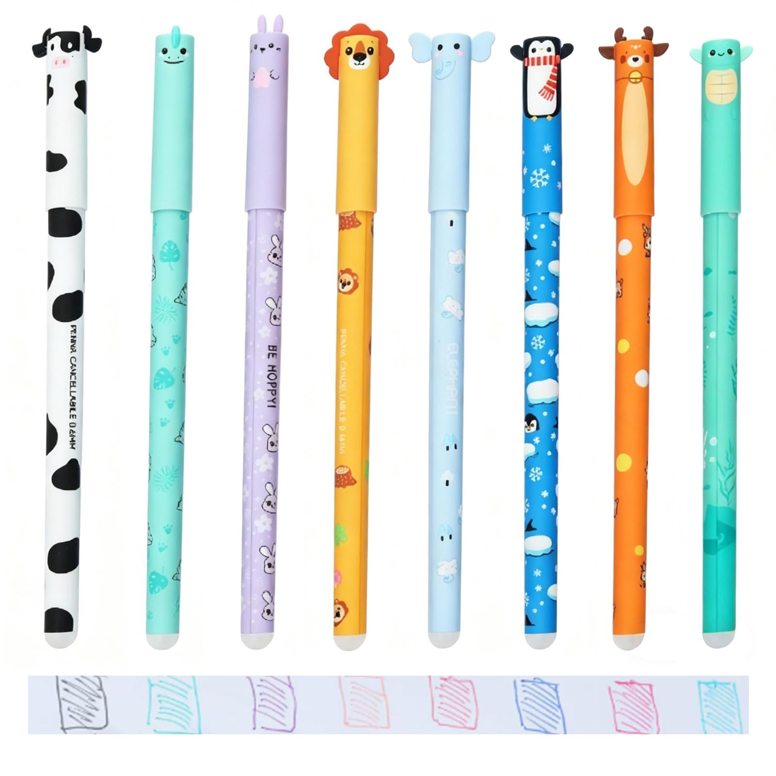 Raheem 8Pcs 0.5mm Cute Cartoon Erasable Animal Thermosensitive Gel Pens