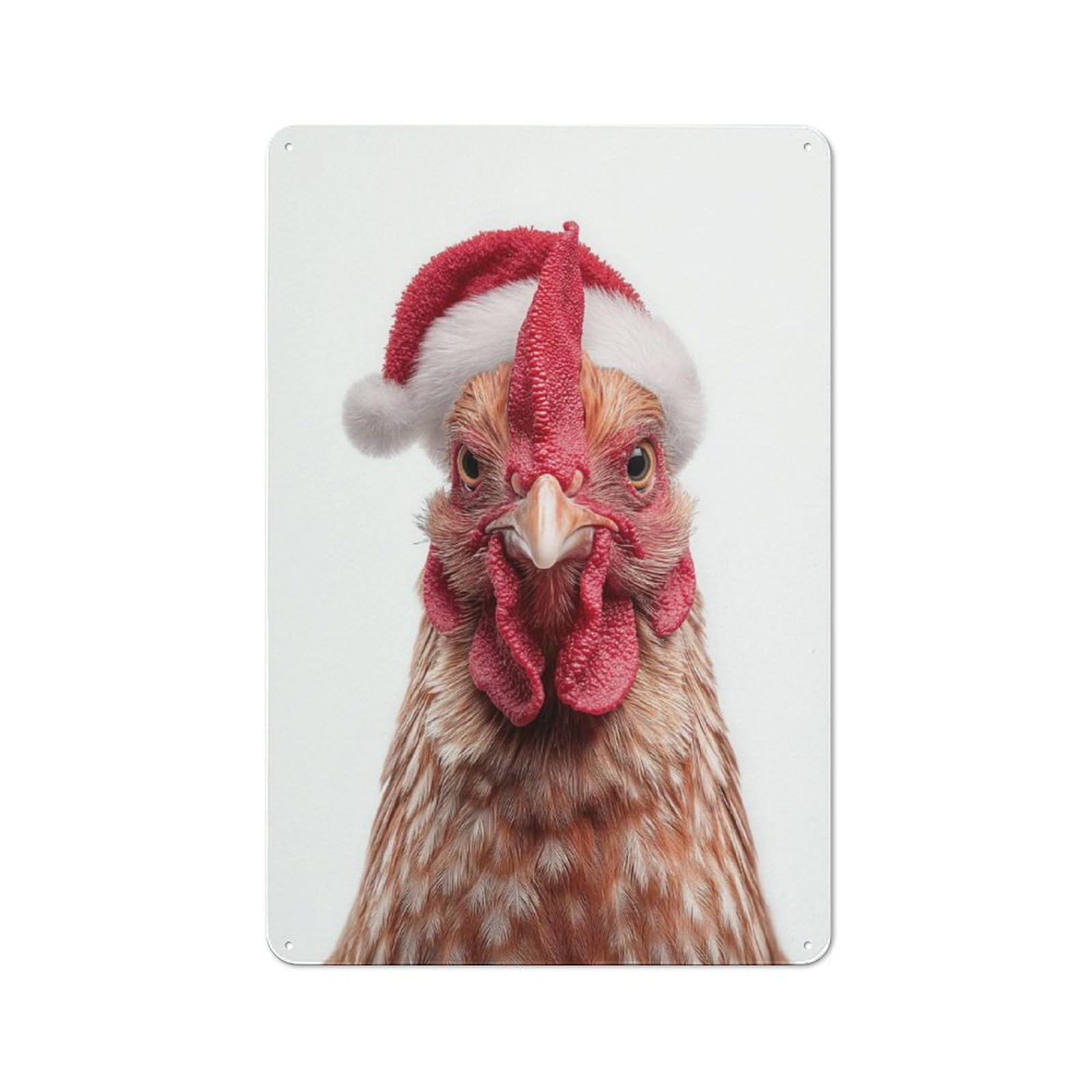 Simple Retro Festive Chicken with Santa Hat Tin Sign 30x20cm, Study Room Decor for Home Office, Reading Corner Or Bedroom