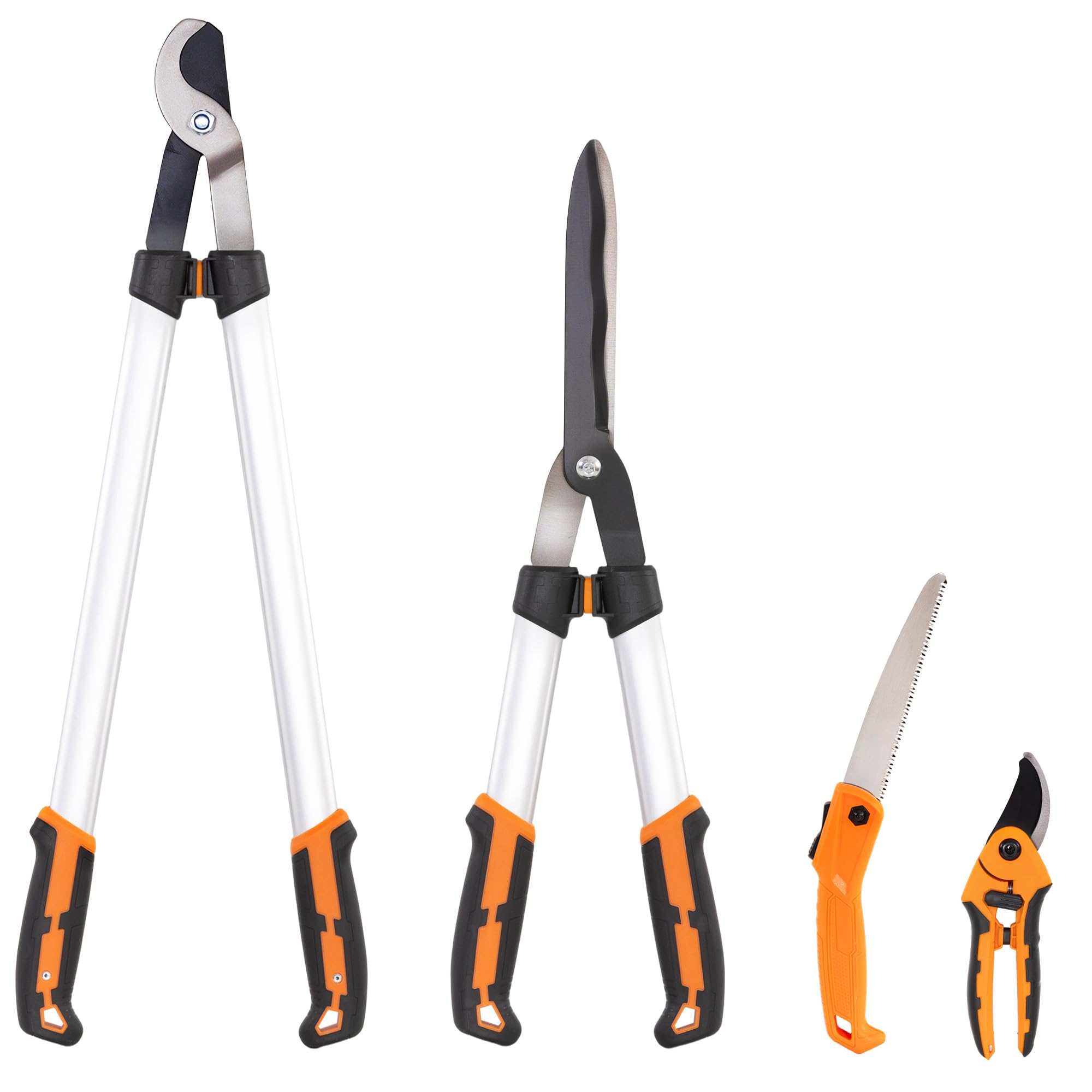 Outsunny Set da Giardinaggio 4 Pezzi Cesoie Troncarami Forbici Potatura Seghetto Pieghevole Lame Affilate Manico Alluminio