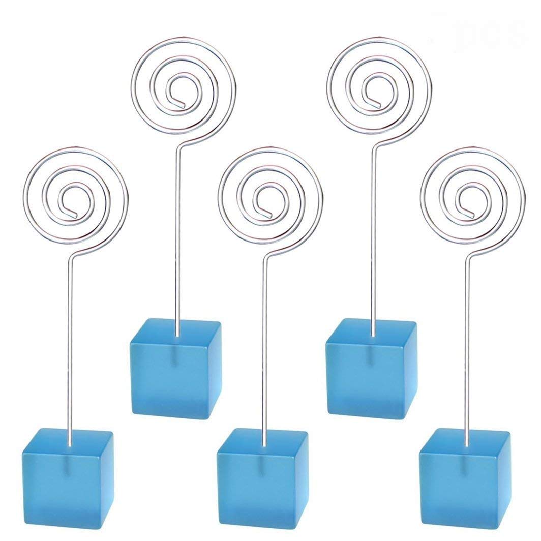 Xiaoyztan Light Blue Resin Cube Base Circle Shape Clip Card Note Table Stand Holder for Displaying Memo Clip Holder Stand Pack of 5