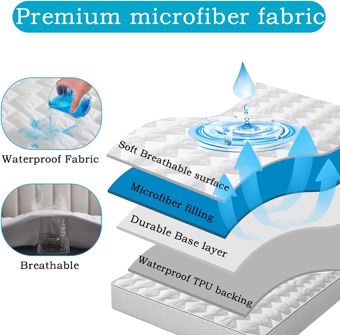 Bioeartha Waterproof Mattress Pad, Queen Size Quilted Fitted Mattress Pad, 100% Waterproof Breathable Soft Mattress Protector Stretches up to 8-18 inches, Cooling Mattress Topper for Queen Size Bed : Home & Kitchen