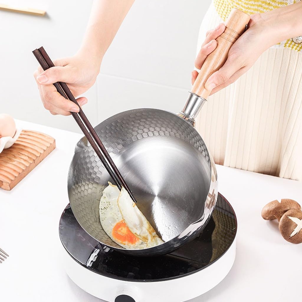 Stainless Steel Snow Pan Milk Pot Food Wyer Add Thick Bubble Noodles Wood Handle Soup
