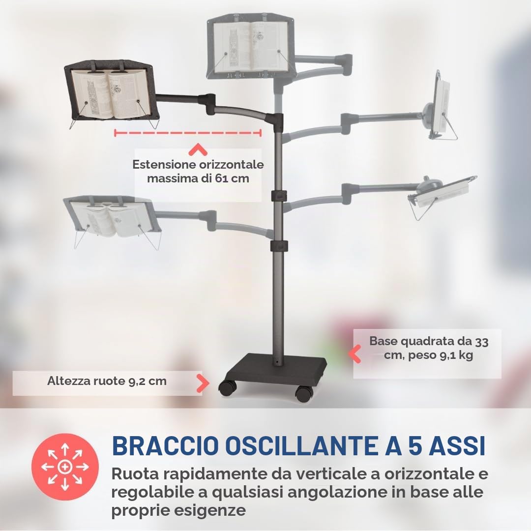 Levo Supporto per libri a mani libere per copertine rigide, libri di cucina, libri di testo, riviste