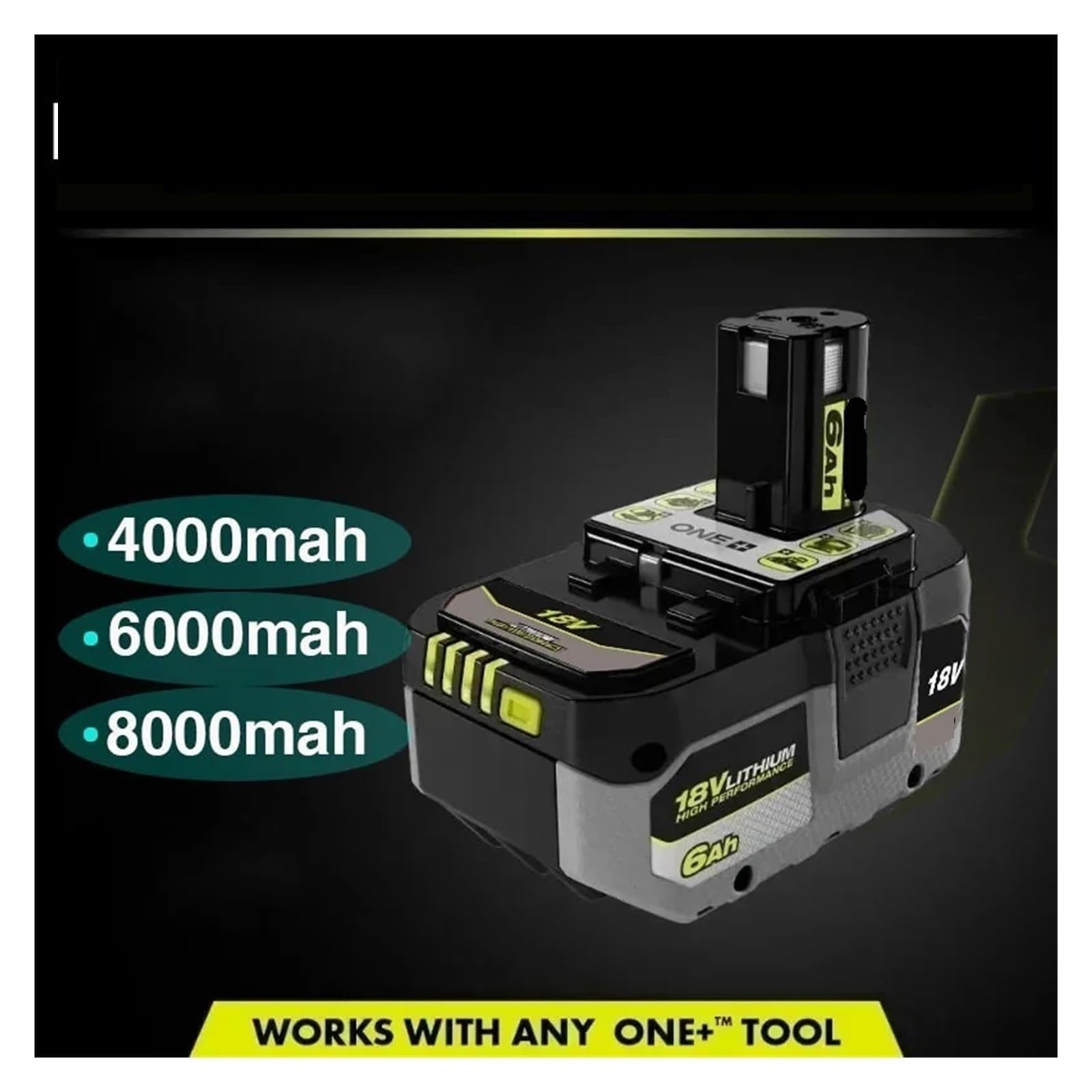 Batería de Litio Compatible con RYOBI de 18 V sin Efecto Memoria, Adecuada for Todas Las Herramientas One+ P104, P107(4Ah Charge)