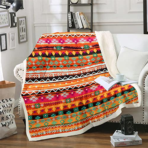 Bohemian Blanket,Colorful Boho Geometric Striped Fleece Blanket For Kids Boys Girls Teens,Southwestern Indian Tribal Throw Blanket,Exotic Aztec Boho Sherpa Blanket Queen 90"X90" #TOP11