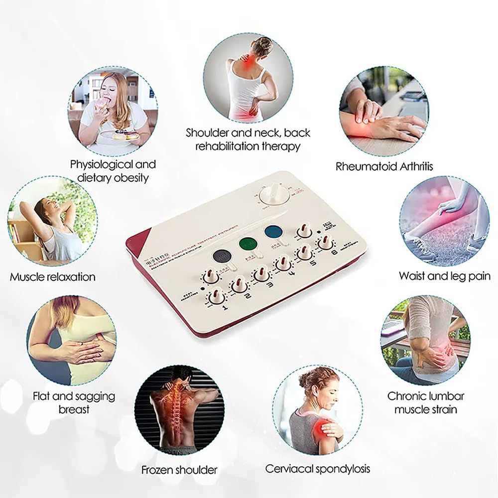 Elektroniczna maszyna do fizjoterapii z akupunkturą, 6-kanałowy sprzęt do masażu fizjoterapeutycznego, 3 optymalne fale impulsowe do łagodzenia dolegliwości