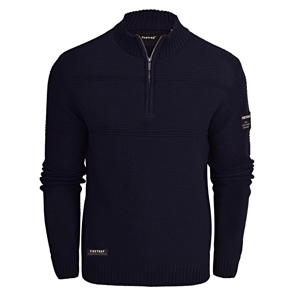 Firetrap Men's Fashion Designer 1/4 Zip Jumper - Cotton Blend Warm Winter Quarter Zip Pullover Sweaters - Heavyweight Knitted Knitwear Jumpers, Casual Smart 1/2 Half Zipper Mens Clothing Navy
