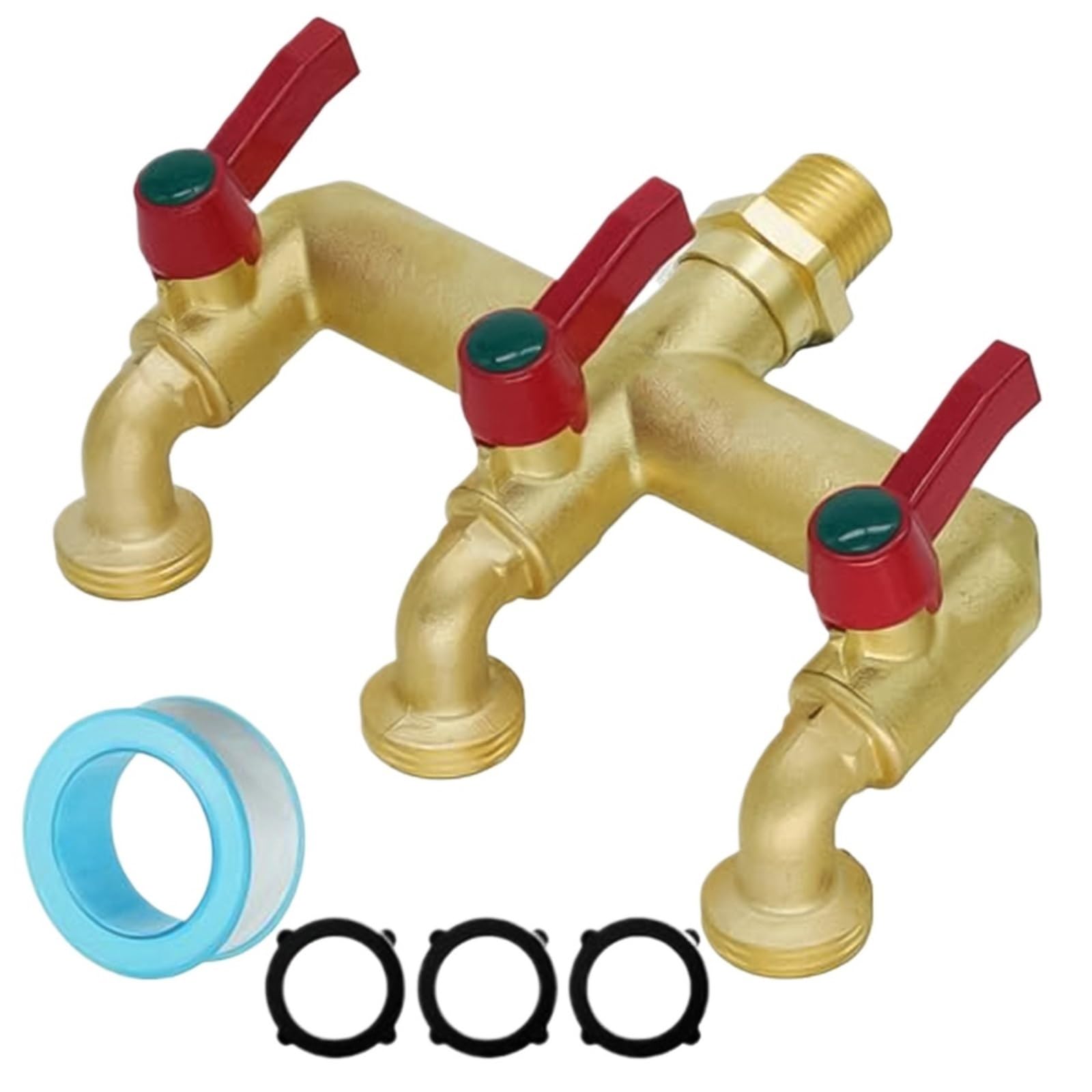 Evwgnpqrv Gold Faucet Hose Splitter, 3 Way Brass Garden Hose Splitter Outdoor Tap Faucet With