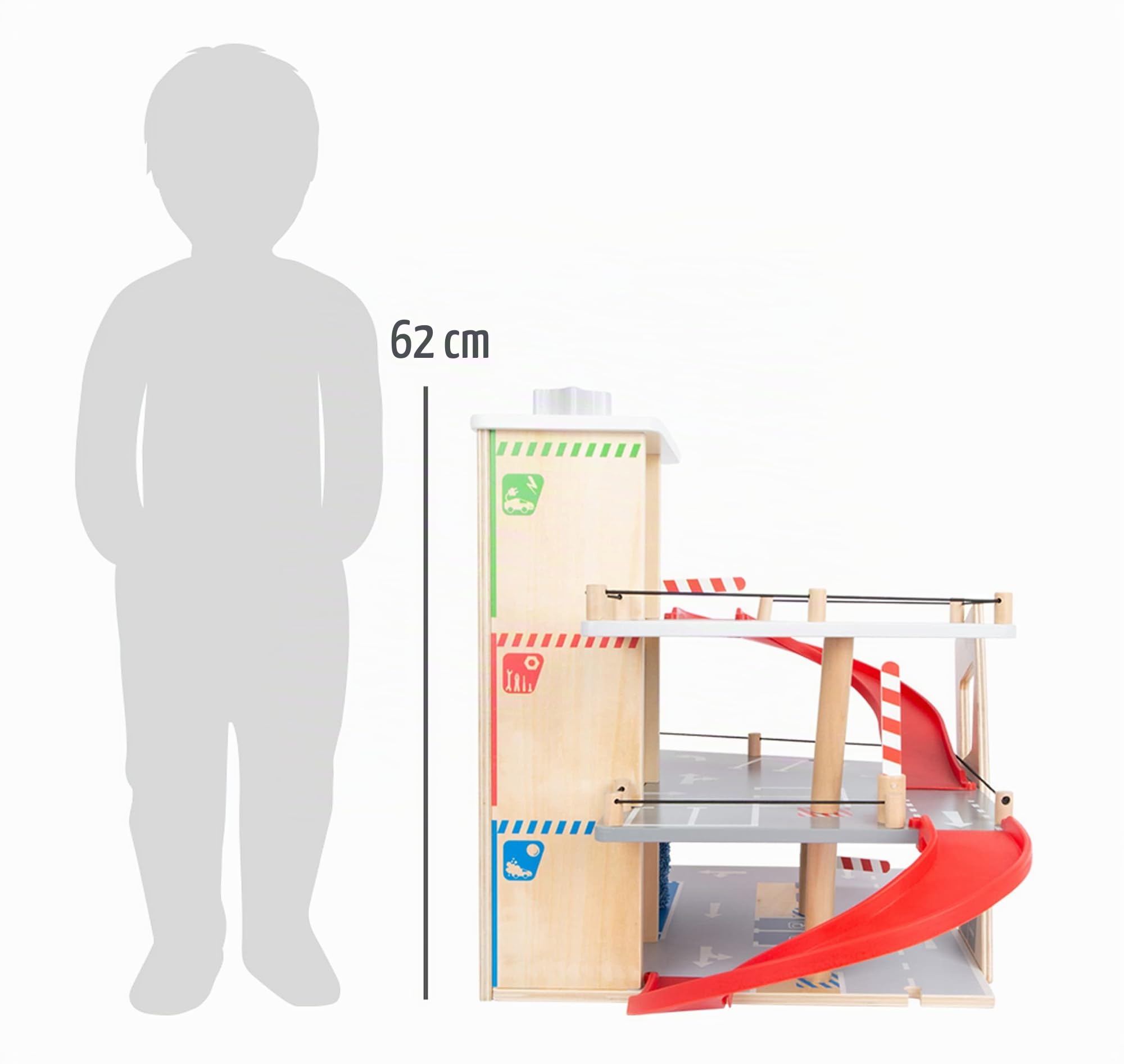 Small Foot 11676 Premium, 3 Levels with ramps, Wooden Car Park for Children, Role-Playing Toy Juguetes