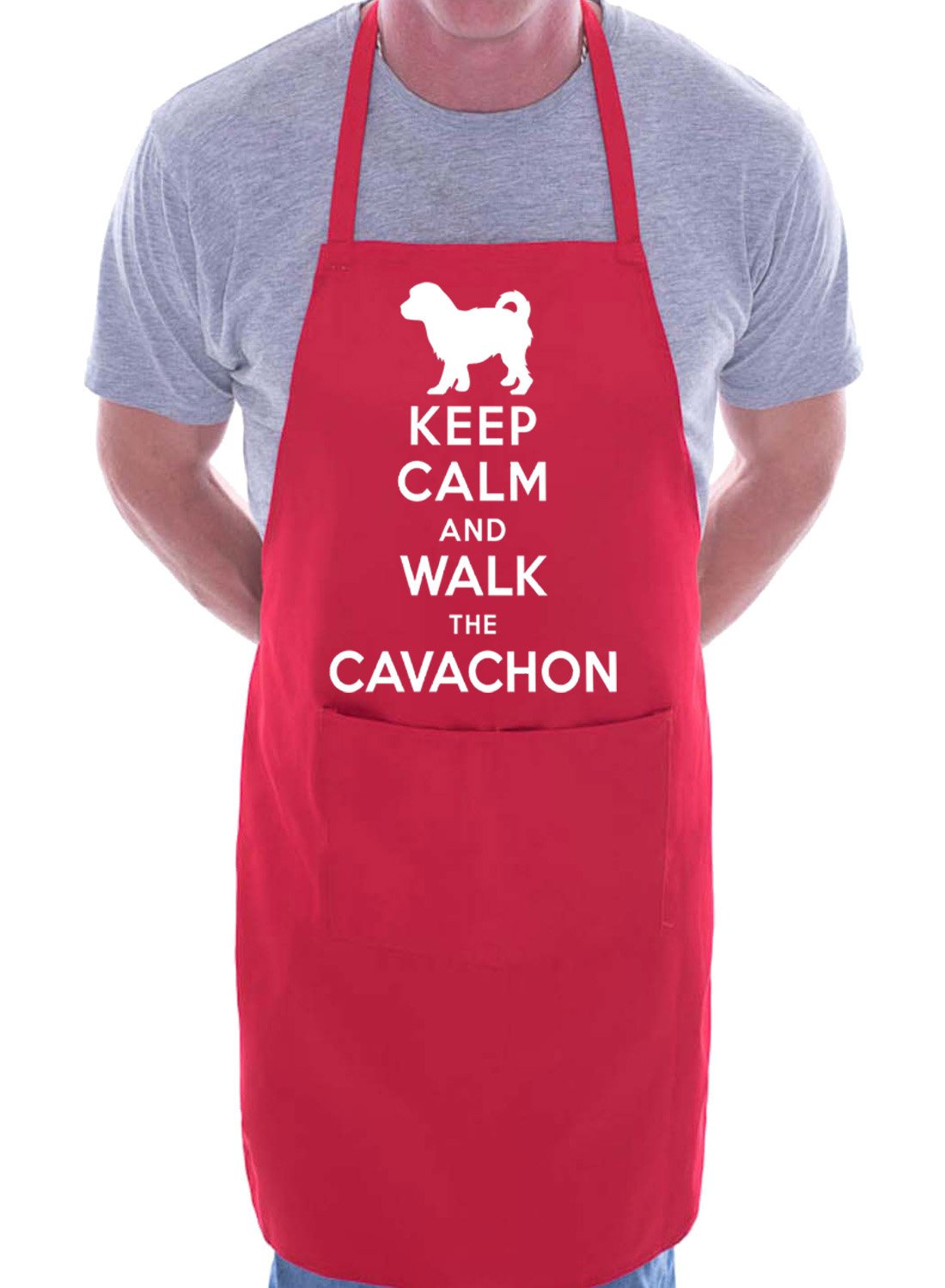 Print4U Apron BBQ Novelty Cooking Keep Calm and Walk Cavachon Dog Red