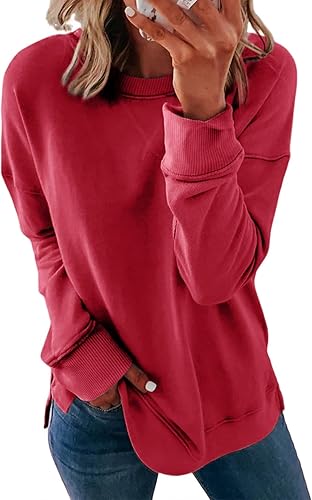 Dokotoo Sudadera casual con cuello redondo para mujer, holgada, suave, de manga larga