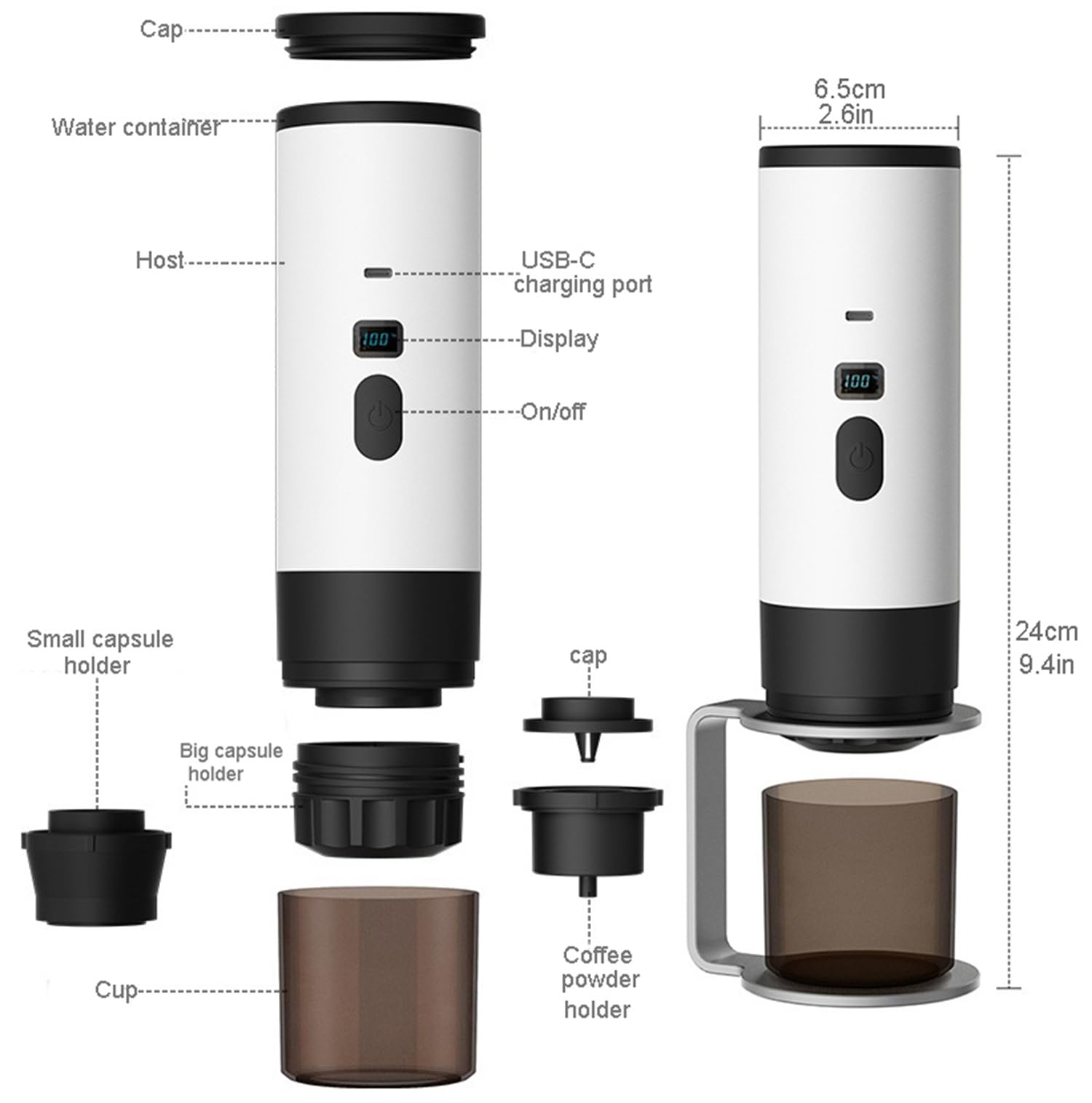 scosao Cafetera Eléctrica Portátil 12 V Cafetera Capsulas, Máquina de Café Espresso Auto-Calentamiento para Camping Coche Viajes Casa, compatible con cápsulas NS y Café Molido