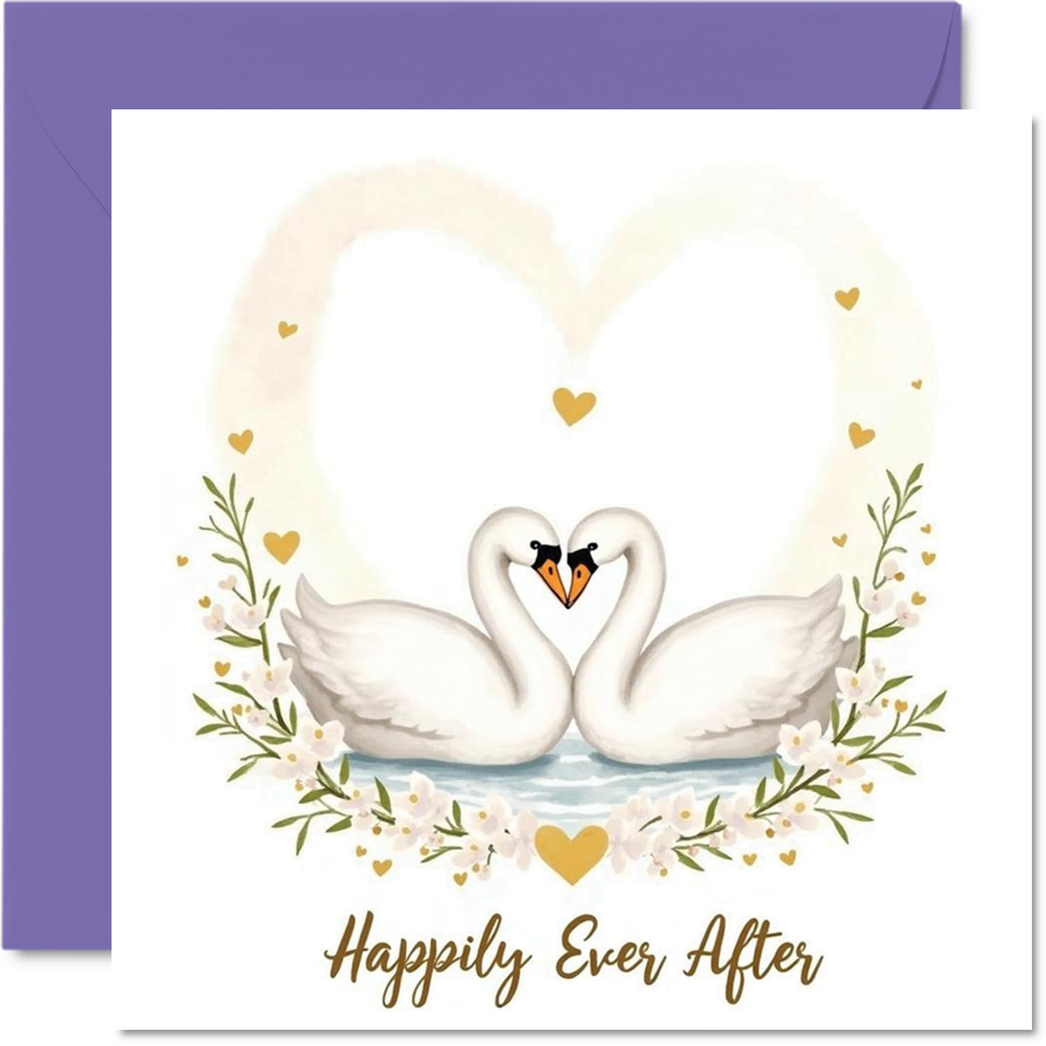 Wedding Card for Couples - Happily Ever After Swan - Congratulations Gifts, Congrats Well Done Card for Friends Family Colleague Neighbour, 145mm Happy Marriage Greeting Cards