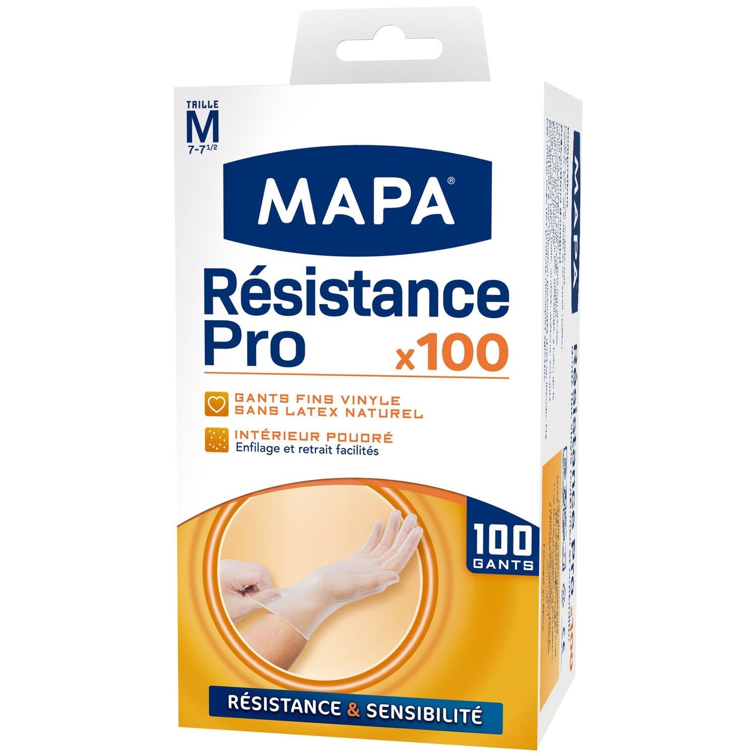 MAPA Gants Résistance Pro en vinyle sans latex - Boîte de 100 gants taille L - Intérieur poudré pour un enfilage facile - Usage ménage et nettoyage - Lot de 2
