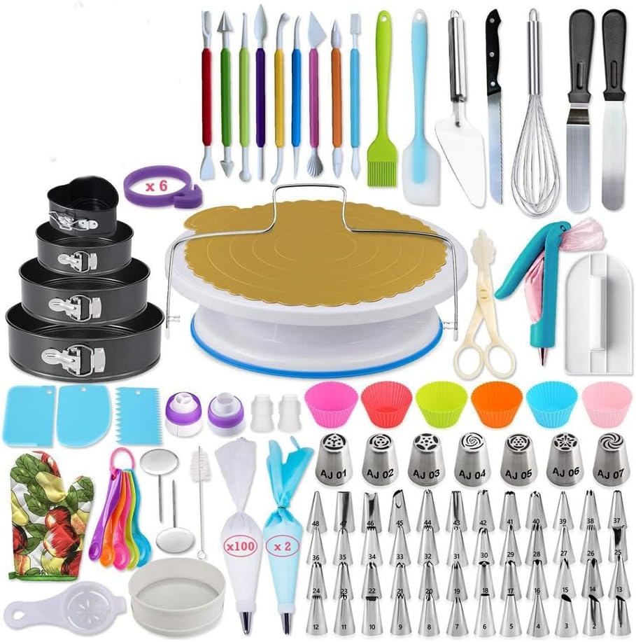 213 Piece Cake Baking Tool Set, Sugar Flipping Cake Turntable Set Scraper And Flower Mounting Nozzle